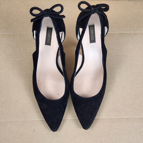 Joan & David Black Suede Strappy Pumps Women’s SZ 9M Pointed Toe Bow Stiletto - Picture 3 of 16